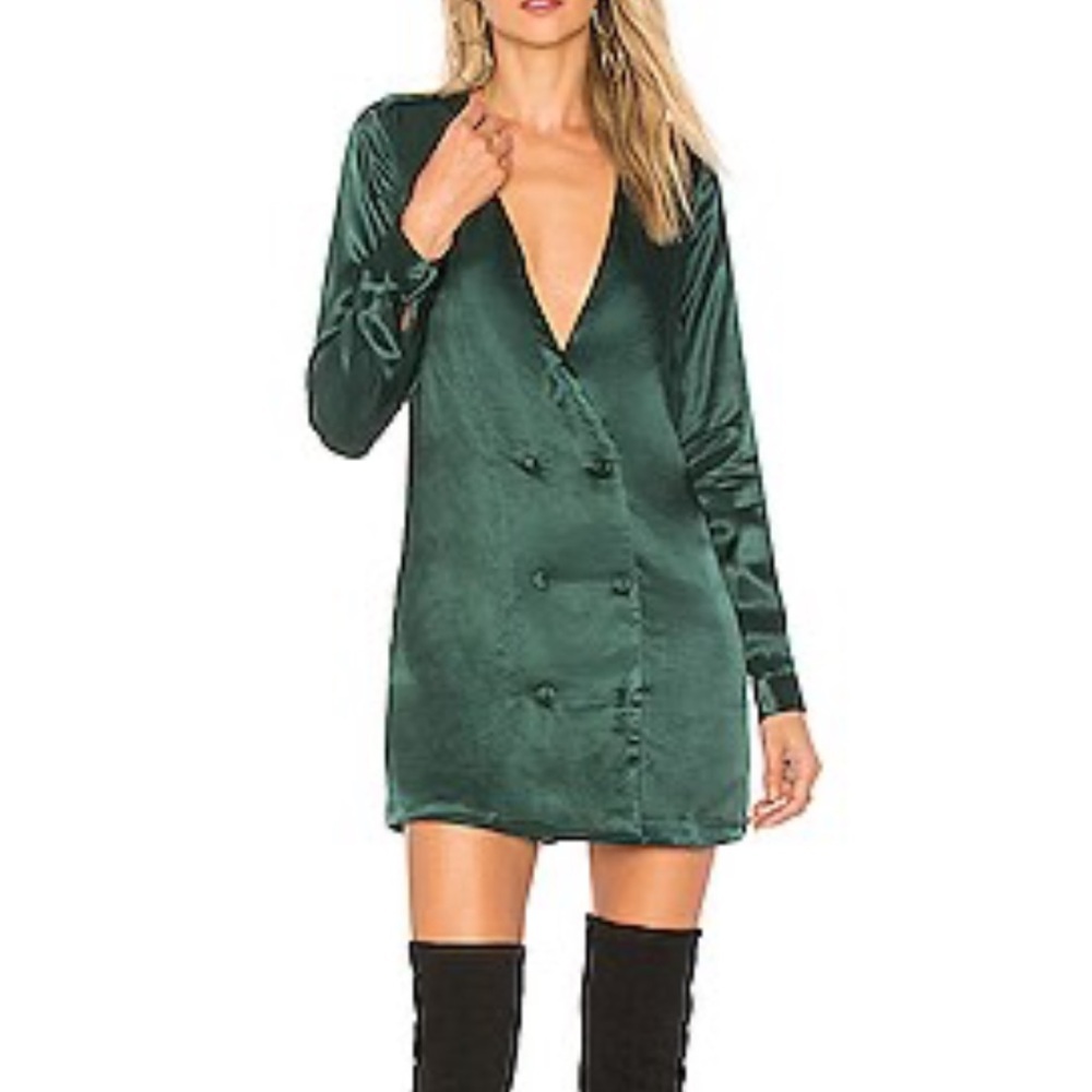L'Academie The Cadet Dress Emerald Satin Long Sleeve Dress Revolve Medium
